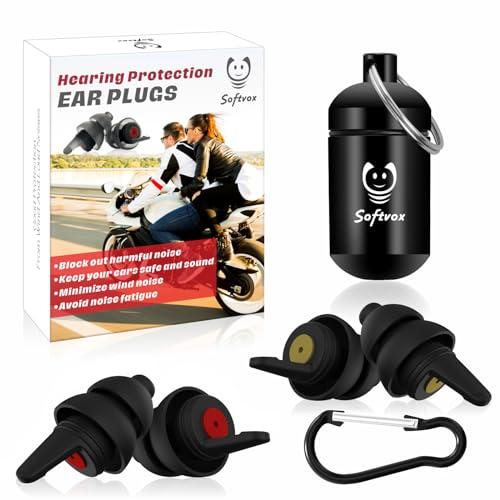 Softvox Motorcycle Ear Plugs 2Pairs, Wind Noise Reduction Audible Filter Moto Hearing Protection, 100X Reusable Comfy Earplugs for Riding, Motorbike, Motorsports, Touring, Racing, Commuting, Shooting