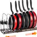 Pot Organizer Rack for Cabinet, Expandable Pot Racks, Pots and Pans Organizer for Kitchen Cabinet, 3 Easy DIY Methods Pot Rack Organizer, Pot Lid Holder with 10 Adjustable Compartments (Bronze)