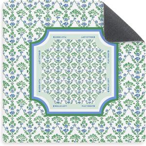 Chinoiserie Green and White Floral Mahjong Mat 31.5 x 31.5 Inch, Grandmillennial Flower Non-Slip Noise Reduction Gaming Mat for American Mahjong, Poker, Card Games, Board Games and Dominoes