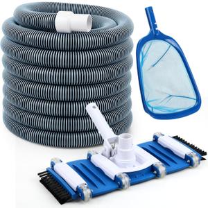 3 Pcs Pool Vacuum Kit Manual Vacuum Head with 1-1/2" x 18ft Hoses and Skimmer Net Flexible Head with Side Brushes and Wheels, Maintenance Accessories for Above Ground Inground Pool Cleaning