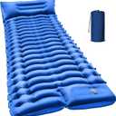 Camping Sleeping Pad with Pillow Built-in Foot Pump Inflatable Sleeping Mat Compact for Camping Backpacking Hiking Traveling - Blue