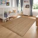 3x5 ft Rugs for Bedroom - Non-Slip Machine Washable Neutral Rug for Living Room,Faux Jute Rug,Braided Area Rug,Boho Solid Rugs for Home and Office,Very Soft,Stain-Resistan,Tan Brown