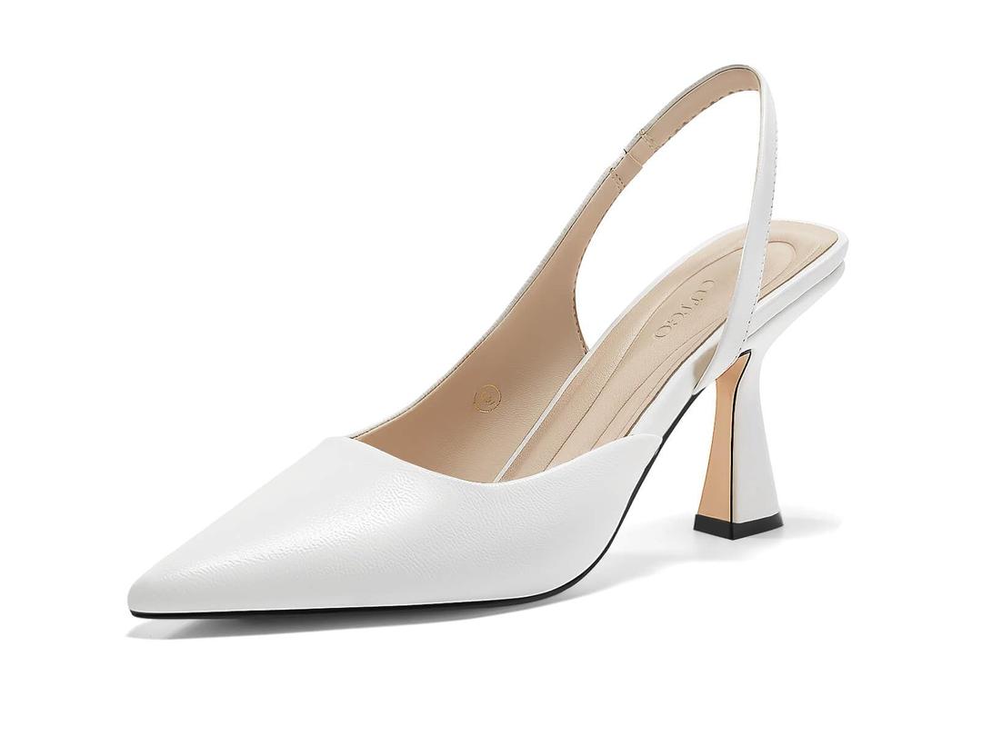 Coutgo Womens Slingback Stiletto High Heels Closed Pointed Toe Pumps D’Orsay Sexy Office Dress Shoes, White, Size 10