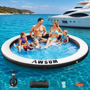 AWSUM Inflatable Water Hammock, Round Floating Ring with Mesh Circle Floating Hammock for Adults, Large Heavy Duty Pool Floats for Oceans Lake River Beach 8 FT 800 lbs