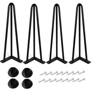 22 Inch Hairpin Table Legs 1/2 Dia 3-Rods Hairpin Furniture Feet 4pcs, Heavy Duty Black Furniture Legs with Floor Protectors for Coffee Table, DIY Desk and Stand