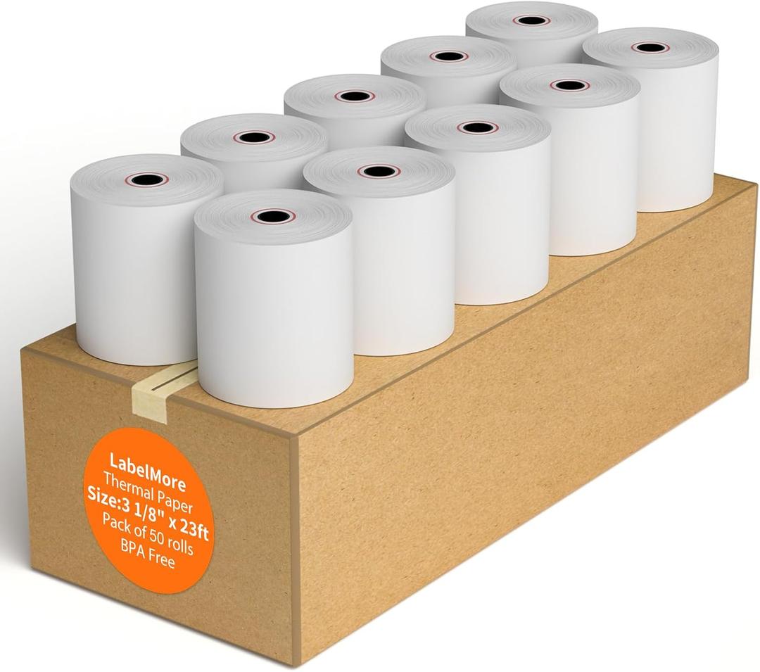 LabelMore Thermal Receipt Paper 3 1/8''x 230', Credit Card Paper Rolls Thermal, Cash Register Roll, Premium Pos Thermal Printer Paper (50 Rolls)