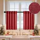 MIULEE Burgundy Red Kitchen Curtains 30 Inch Length 2 Panels, Soft Thick Linen Textured Semi Sheer Light Filtering Short Cafe Tier Curtains for Small Half Window Back Tab Rod Pocket Christmas Decor