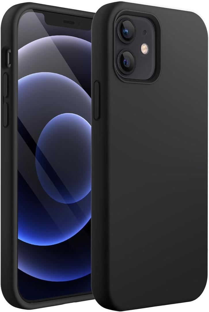 JETech Silicone Case for iPhone 12/12 Pro 6.1-Inch, Silky-Soft Touch Full-Body Protective Phone Case, Shockproof Cover with Microfiber Lining (Black)