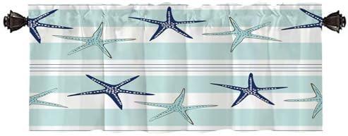CAPSCEOLL Coastal Valances for Windows Treatment Light Blue Brown Sea Shells Stars Valances for Farmhouse (52"X18", 1 Panel)