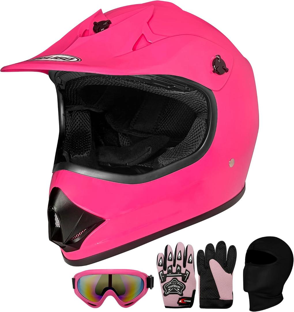 DELIGO Youth Dirt Bike Helmet Kid Motorcycle Helmet DOT-Certified Full Face Helmets for Motocross ATV Off-Road Street Bike with Goggles & Gloves&Mask S