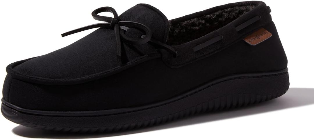 Dearfoams Men's Indoor Outdoor Breathable Pierce Moccasin Slipper (13-14, Black)