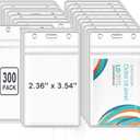 Marspark 300 Pieces Clear Plastic Name Badge ID Card Holders Vertical Name Badge ID Card Holders with Waterproof Resealable Zip Transparent PVC Sleeve Cover for Office School
