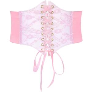 WHIPPY Women Lace-up Corset Waist Belt Transparent PVC Lace Crochet Petal Elastic Wide Belt for Dress (S: Fit Waist 27-30 Inches, Pink)