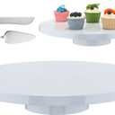 Wenqik 16 Inch Metal Cake Stand with Cake Knife and Spatula, Round Dessert Table Display Stand Metal Dessert Tray Serving Platter for Party, Wedding, Birthday, Baby Shower, Anniversary(White)