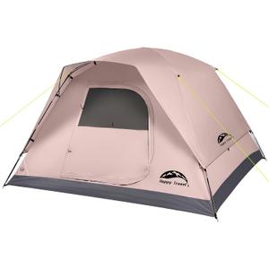 Happy Travel Camping Tent, 4 Person Dome Tents for Camping with Rainfly, Waterproof Clip Easy Setup Portable Family Tent with Mesh Windows, 20% More Headroom Backpacking Tents for Camping & Hiking