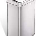 Ninestars 13 Gallon Automatic Trash Can, 50L Touchless Motion Sensor Garbage Can with Odor-Sealing Lid, Rectangular Stainless Steel, Silver Trim
