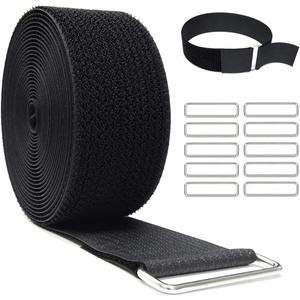 2"x16ft Reusable Cinch Strap with 10 Metal Buckles, Cut-to-Length Fastening Securing Straps, Adjustable Nylon Cable Straps and Cord Ties for Organizer or Storage, 2 inch Wide, Black
