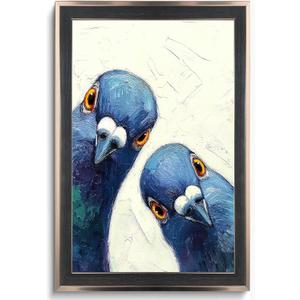 Framed Funny Pigeons Pictures Wall Decor Bathroom bird Artwork Canvas, 24"L x 16"W
