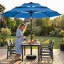 10ft 3-Tier Patio Umbrella with 32 Solar Powered LED Lights, Windproof Outdoor Market Umbrella for Deck, Poolside & Garden, Sturdy Push-Button Tilt Table Umbrella, Royal Blue