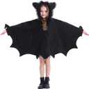Bat Costume for Kids Animal Cosplay Girls Black Cute Cozy Children Halloween Vampire Zipper Dress, (X-Small)