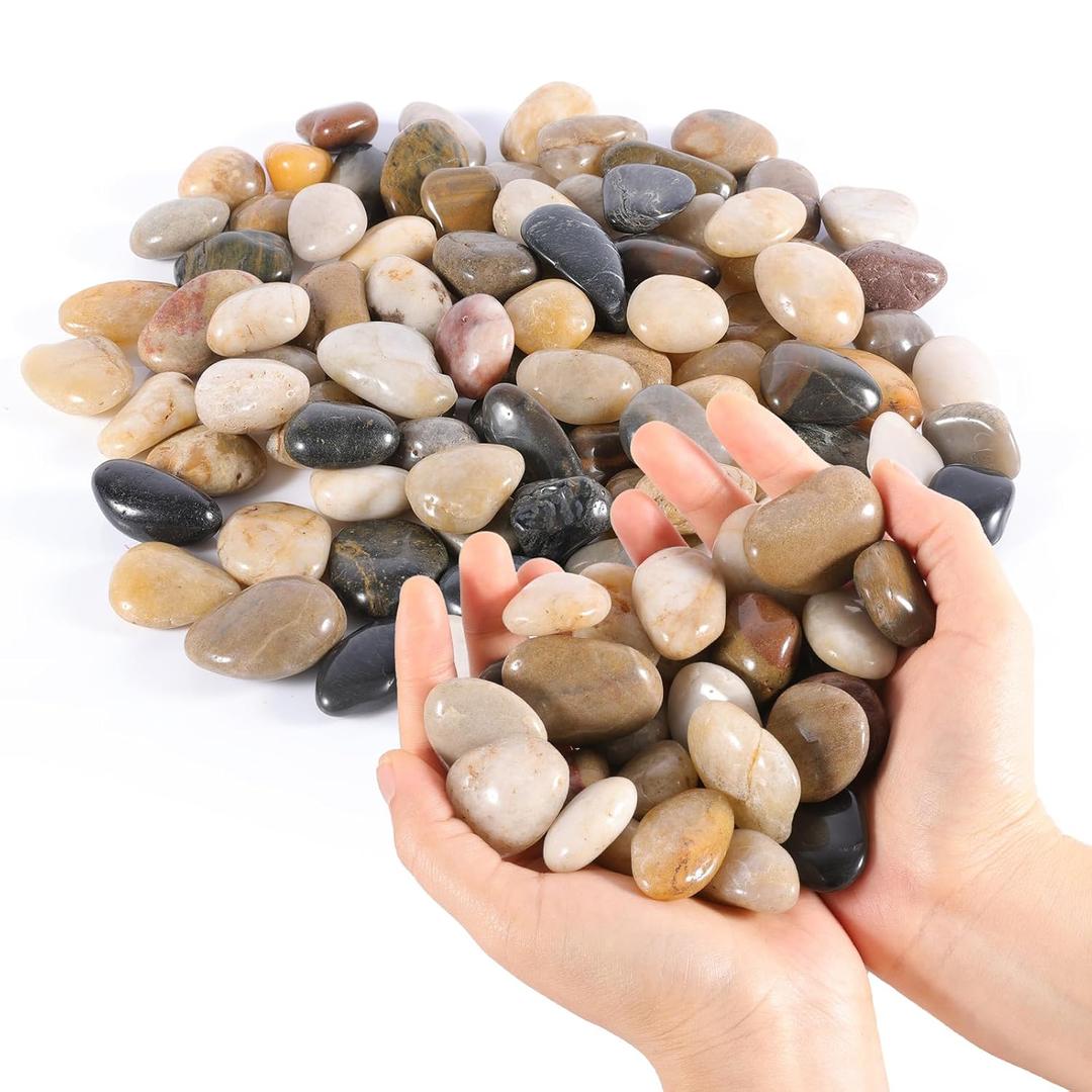 River Rocks Decorative Pebbles - 5lb Mixed Color Polished Gravel for Garden Landscaping, Indoor Plants, Aquariums, Succulents, Vases, Fish Tank, Outdoor Flower Beds 0.4-1.2 Inch Ornamental Stones
