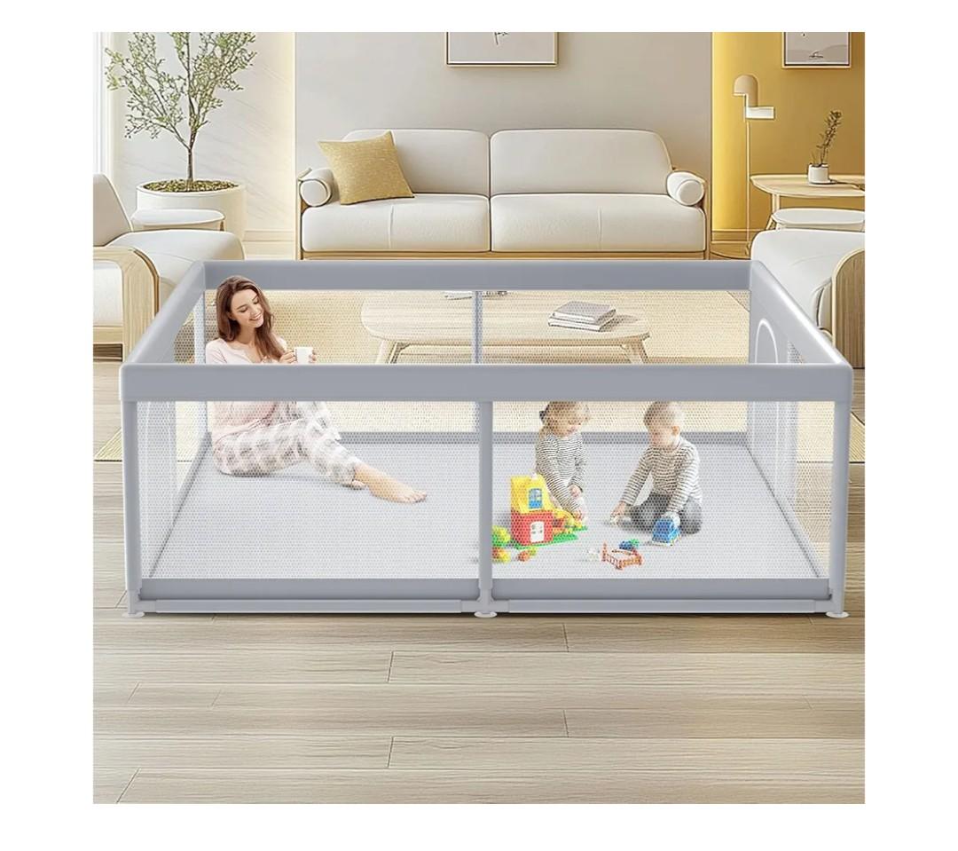 Baby Playpen, 79 x 79 Inch Play Pen, Playpen for Babies and Toddlers, Baby Playard for Indoor & Outdoor Active Center Game Fence, with Skin-Friendly Fabric and Soft Breathable Mesh Grey