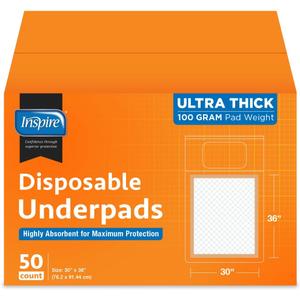 Inspire XL 30 x 36 Ultra 100 Grams Super Absorbent Bed Pads for Incontinence (50)