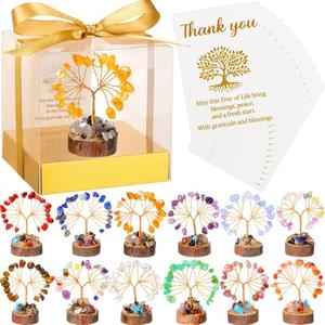AceOrbit Mini Crystal Tree Return Birthday Gifts for Women Crystal Tree Healing Stones with Thank You Card and Box for Housewarming Positive Energy Office Decor(3.54 Inch Box,Colorful,12 Sets)