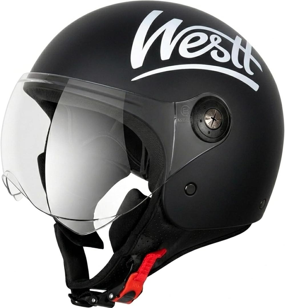 Westt 3/4 Open Face Motorcycle Helmet With Clean Visor - DOT Approved Vintage Moped Scooter Helmet for Men and Women, L (23.23-23.62 inch)