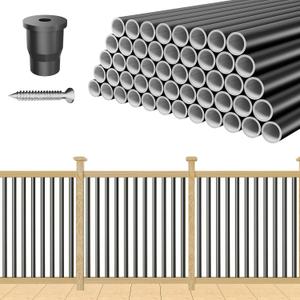 TOCRETOARE 50 Pack 26" Aluminum Deck Balusters, Balusters for Deck Railing, 3/4" Diameter Hollow Round Black Metal Deck Spindles for Deck Railing Stair Porch (50, 26")