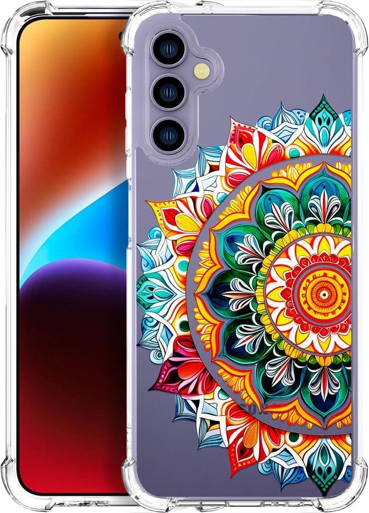 Compatible for Samsung Galaxy S24 Plus & S25 Plus Case for Women Cute Phone Funda Clear Design, S24+ / S25+ Cases Transparent Cool Kawaii Protective, Mandala Floral Decoration Henna Flower
