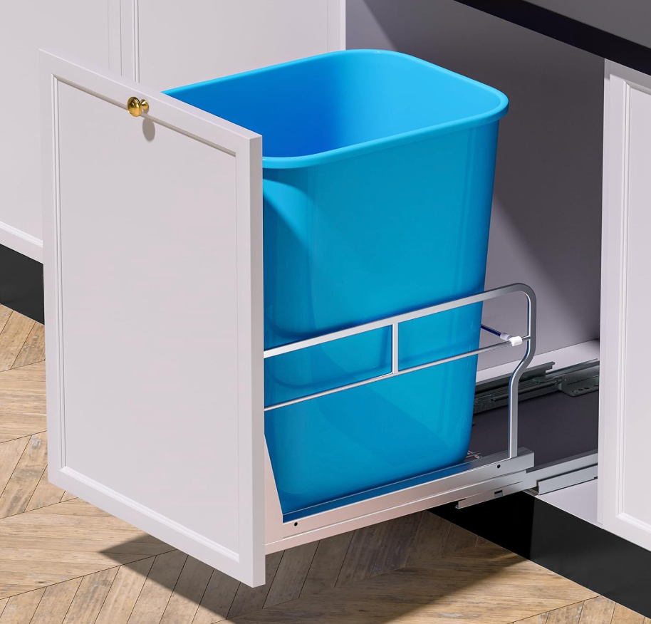 Insputer 8 Gal Pull Out Trash Can Under Cabinet, Heavy Duty Under Sink Garbage Can Kit with Soft-Close Slides for Kitchen, Laundry, Requires Minimum Cabinets Opening 12" W X 18" D