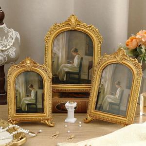 3 Pcs Vintage Picture Frames Antique Set Baroque Ornate Gold Arched Photo Frames with Glass, Tabletop or Wall for Home Decor Photography Props Gifts(4x6, 5x7, 6x8 Inches,Retro)