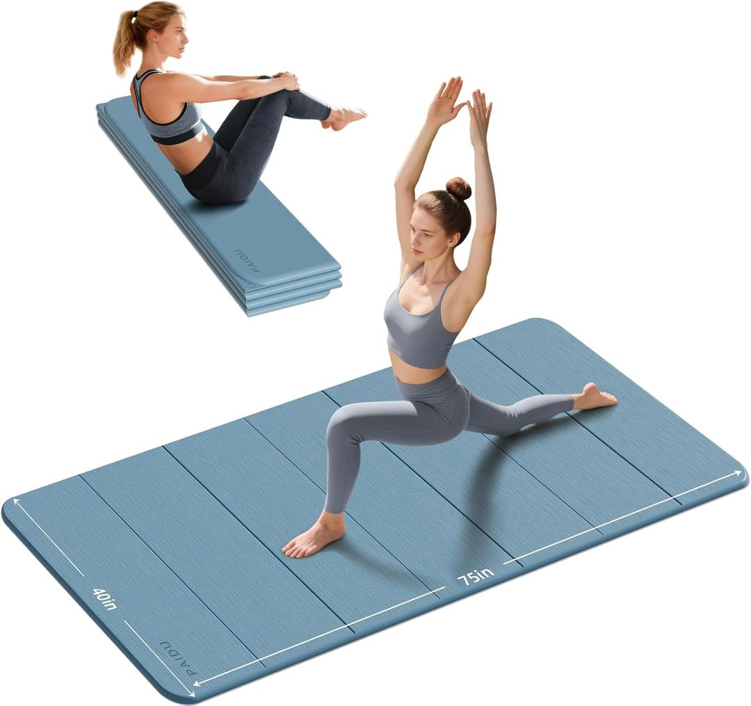 PAIDU Foldable Yoga Mat thick- 2/5" (10MM) TPE Non-Slip Design, Quick FoldEasy Storage, 75x40 Extra Long/Wide for Indoor Yoga, Pilates and Outdoor Travel Workouts