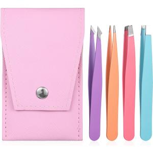 Tweezers Set for Women, Stainless Steel Eyebrow & Facial Hair Tweezers Set with Travel Case for Ingrown Hair, Facial Hairs, Splinter, Blackhead