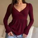 Womens Y2k Babydoll Tops Long Sleeve V Neck Lace Trim Peplum Blouse Fairy Grunge Teen Girls 00s Vintage Streetwear (Red, S)
