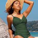 Hilor Women's One Piece Swimsuits Front Twist Swimwear V Neck Shirred Bathing Suit Monokini Tummy Control