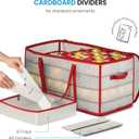 ZOBER Christmas Ornament Storage Box - Stores 128 Ornaments W/ 2 Sided Zipper - Flexible Plastic Christmas Ornament Storage Containers - 3 Inch Cube Compartments - Red