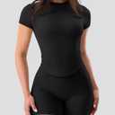 GYM RAINBOW Short Sleeve Workout Tops for Women, Cropped Workout Shirts Slim Fit Crew Neck Athletic Gym Running T Shirts (S)