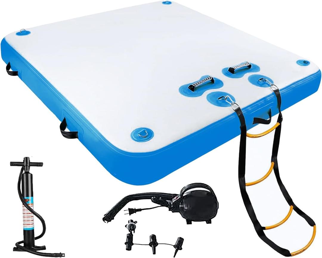5ft/6ft/8ft/10ft Floating Dock Water Platform, Multi-People Inflatable Floating Mat, Dock Platform for Lake/Boats/Island/Swimming Pool (Blue)