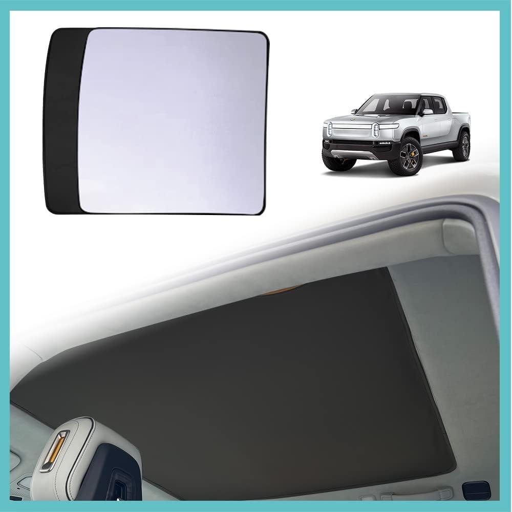 BestEvMod for Rivian R1T Foldable Roof Sunshade 2 Layer Accessories,Sunroof Reflective Covers Blocks Glare Blocks UV Rays Heat & Sun Protection Compatible with Rivian R1T 2022-2026 Accessories (Black)