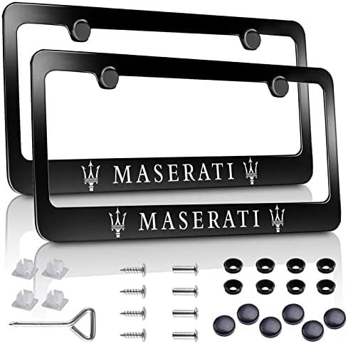 2 Pcs Fit Maserati License Plate Frame, Applicable to Standard US Premium Aluminum Alloy License Plate Cover, Accessories Included