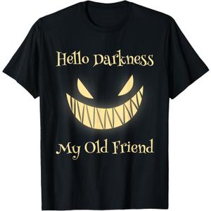 Hello Darkness My Old Friend Scary Pumpkin T-Shirt (Small, Black)