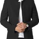Men's Chinese Tunic Suits Stand Collar Jacket Slim Fit 2 Piece Suits Traditional Uniform Blazer Pant Set (3X-Large, Black)