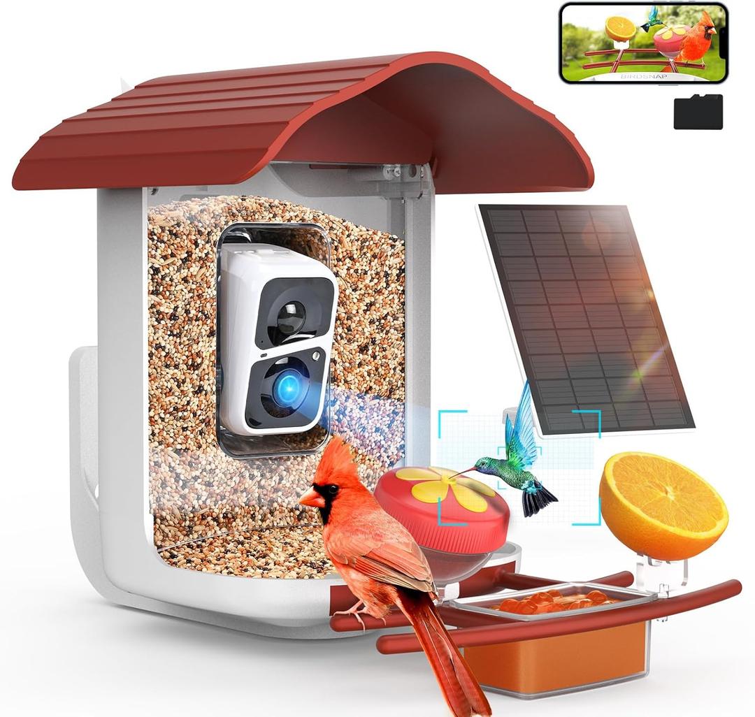 birdsnap PAV- Smart Bird Feeder with Camera Solar Powered, 64GB Card & 2K HD Record Video Bird Camera Live with 5 DIY Add-ons, AI Identify Auto Capture, Ideal Gift for Birds Lover