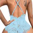 SOLY HUX Women's One Piece Lingerie Sexy Lace Babydoll Deep V Teddy Criss Cross Backless Teddy Mini Bodysuit (M)