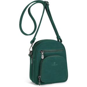 FADEON Small Purses for Women Crossbody Bags, Designer PU Leather Mini Cross Body Purse Travel Shoulder Bag Card Slots (Dark Green Nubuck Style)