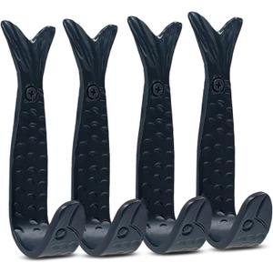 THDC Pack of 4 Fish Tail HANDFORGED Rustic Wrought Iron Hooks Vintage Old Country Iron Hanging Hooks Cottage Kitchen Hand Forged