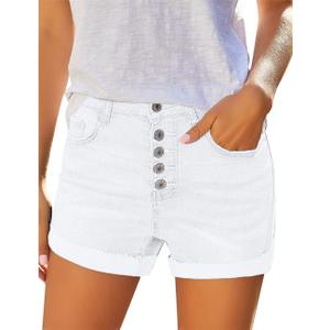 Angerella Denim Shorts for Women Mid Rise Ripped Jean Shorts Stretchy Folded Hem Hot Short Jeans (Small, #001 White)