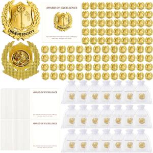 Sureio 100 Set Honor Society Lapel Pins Bulk 2026 Graduation Souvenir Gifts Gold School Award Badges 1 Inch with Card, Organza Bag for Student Teacher Congrat Grad Party